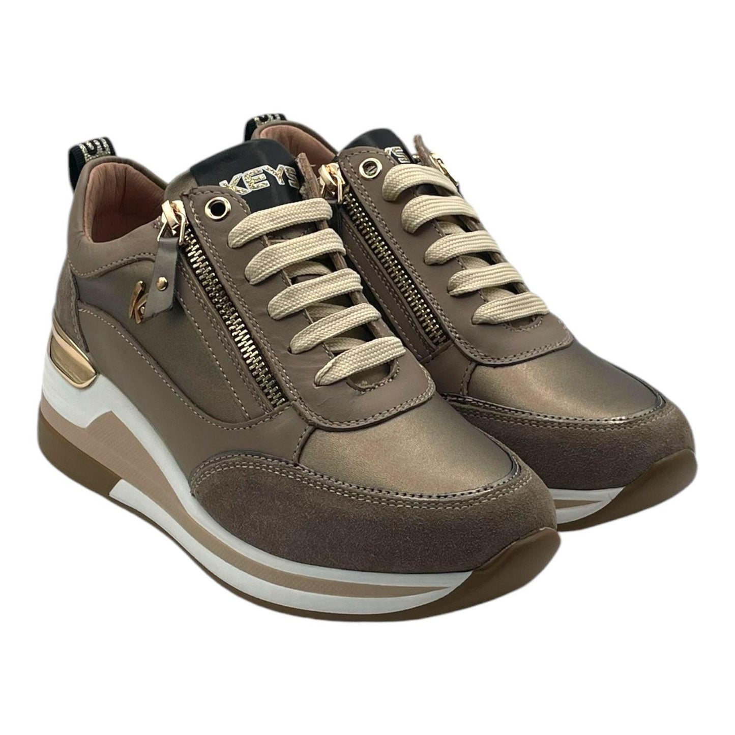 Sneakers pelle marrone con cerniera