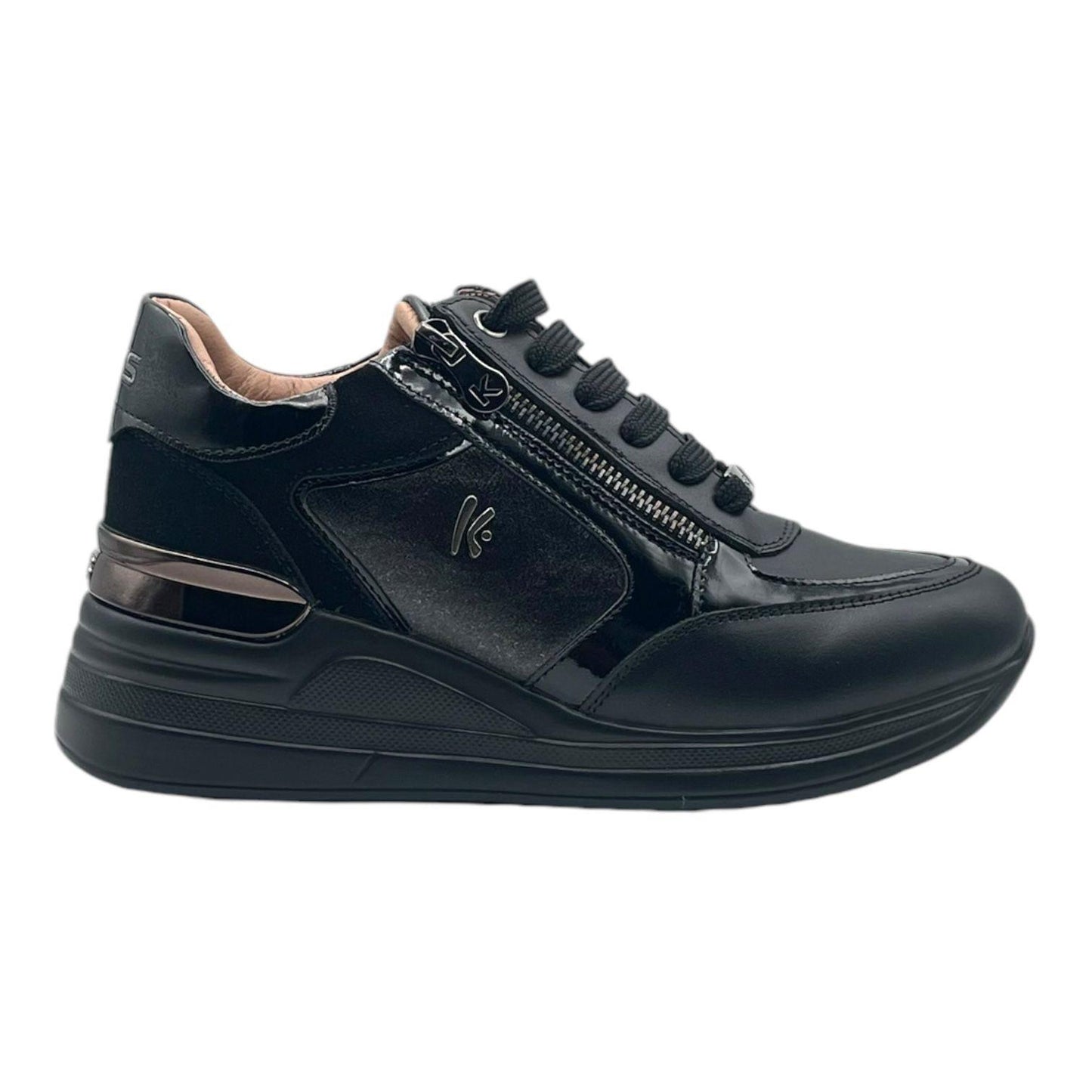Sneakers pelle nera con cerniera