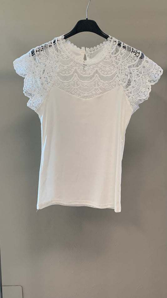 T-shirt bianca pizzo